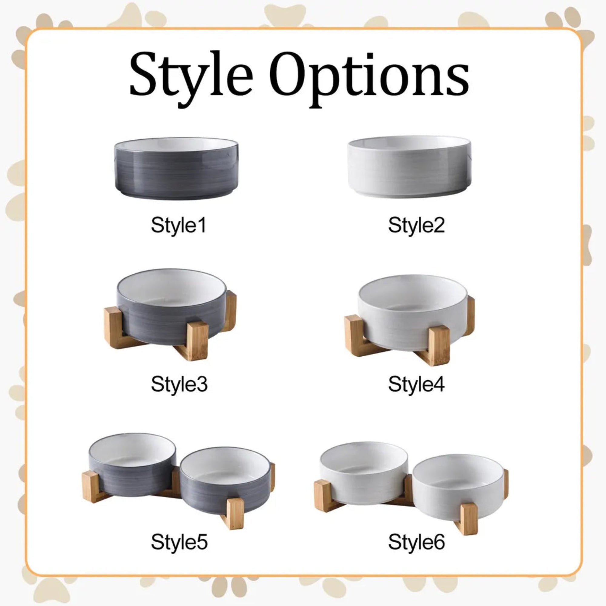 Various styles of ceramic bowls with wooden stands on a white background.